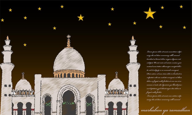 Plik wektorowy luksusowy meczet logo ramadhan kareem islamski transparent tło ilustracja szablon projektu