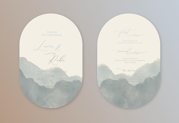 Luksusowy podwójny łuk Zaproszenia ślubne Granatowy projekt kolekcji w stylu akwareli