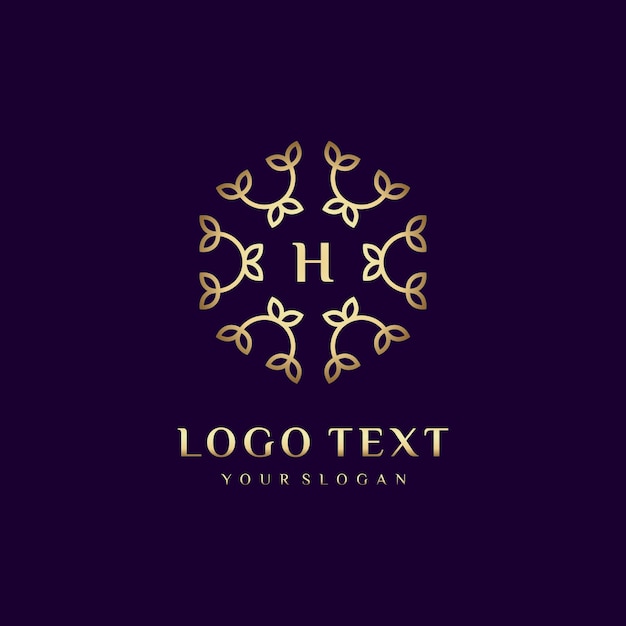 Plik wektorowy luksusowy projekt logo list (h) dla marki z kwiatową dekoracją