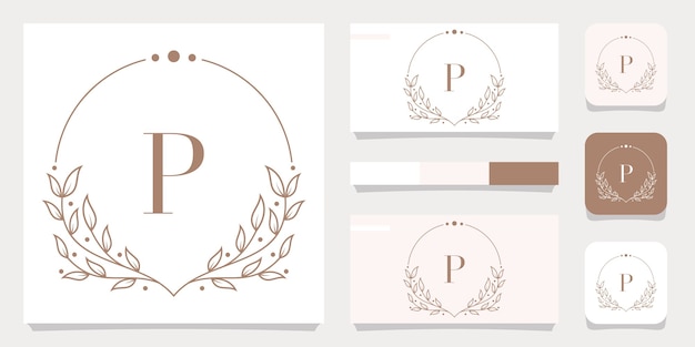 Luksusowy Projekt Logo Litera P Z Szablonem Kwiatowy Ramki, Projekt Wizytówki