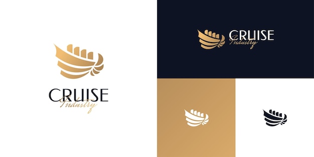 Luksusowy Projekt Logo Złotego Rejsu Ze Skrzydłami Symbol Logo Jachtu Lub Statku Dla Logo Firmy Branży Turystycznej I Turystycznej