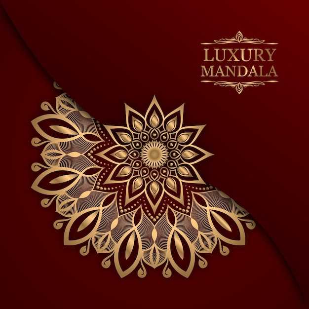 Plik wektorowy luksusowy projekt mandali w złotym kolorze na czerwonym tle darmowych wektorów