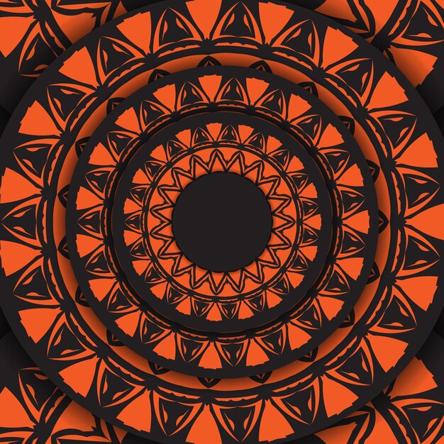 Luksusowy projekt pocztówki Vector gotowy do druku w kolorze czarnym z pomarańczowymi wzorami. Szablon karty zaproszenie z miejscem na Twój tekst i streszczenie ornament.