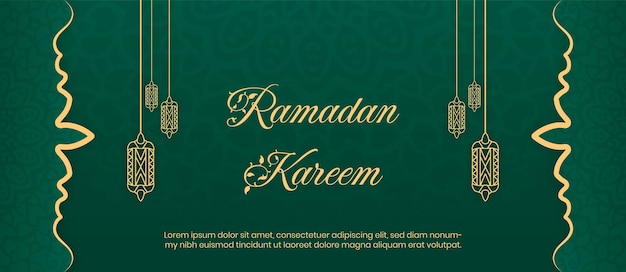 Luksusowy projekt transparentu ramadan z latarnią i tłem mandali. Zielone tło dla wydarzenia islamskiego
