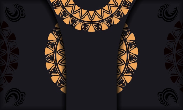 Luksusowy projekt wektorowy pocztówki w kolorze czarnym z pomarańczowymi ornamentami. Projekt karty zaproszenie z miejscem na Twój tekst i wzory vintage.