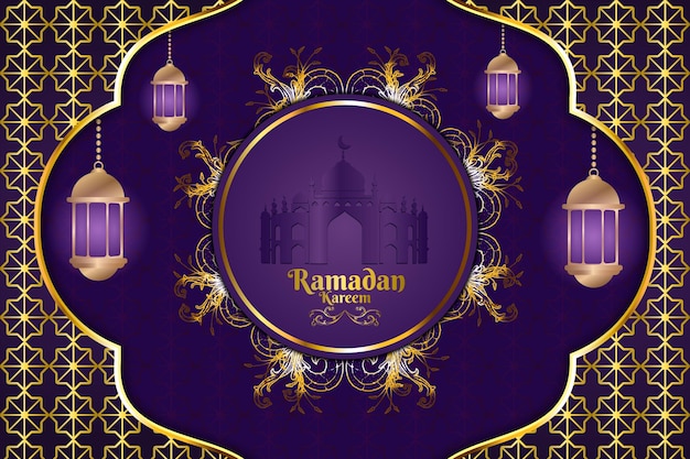 Luksusowy Ramadan Kareem Backgound W Kolorze Fioletowym I Złotym