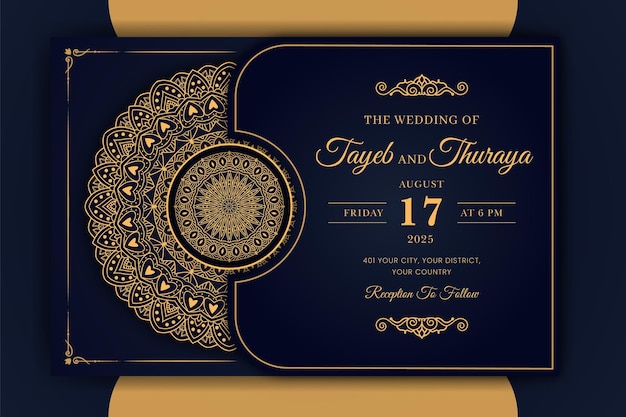 Luksusowy Szablon Karty Zaproszenia ślubne Mandali Z Arabskim Wzorem Arabskim Islamskim Tłem