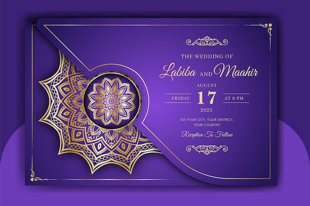 Plik wektorowy luksusowy szablon karty zaproszenia ślubne mandali z arabskim wzorem arabskim islamskim tłem