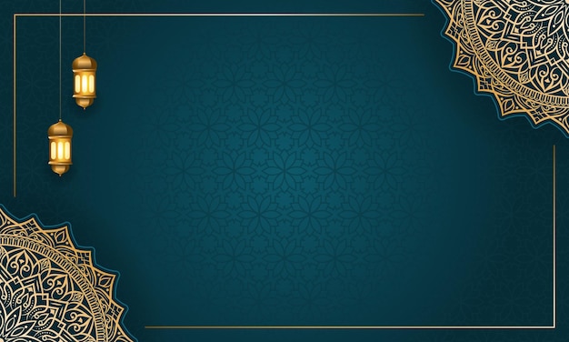 Plik wektorowy luksusowy zielony jumma ramadan islamski sztandar tła ze złotym wzorem mandali