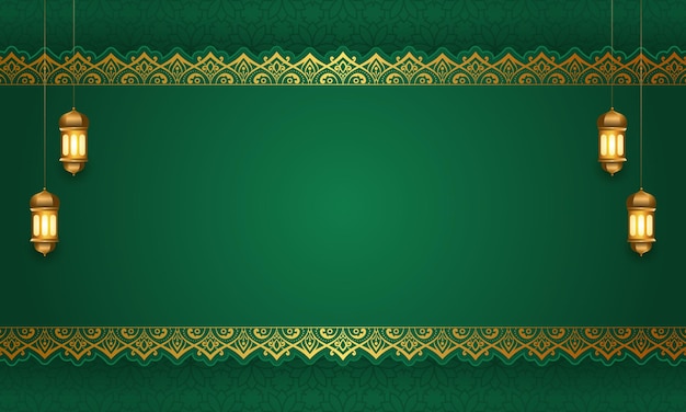 Luksusowy Złoty Islamski Ornament Zielony Ramadan Kareem Eid Banner W Tle