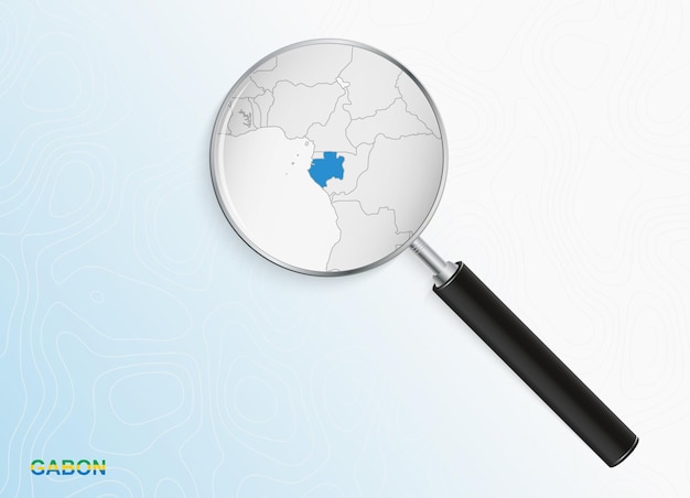 Lupa Z Mapą Gabonu Na Streszczenie Tło Topograficzne.