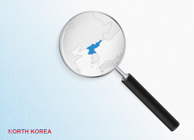 Lupa Z Mapą Korei Północnej Na Streszczenie Tło Topograficzne.