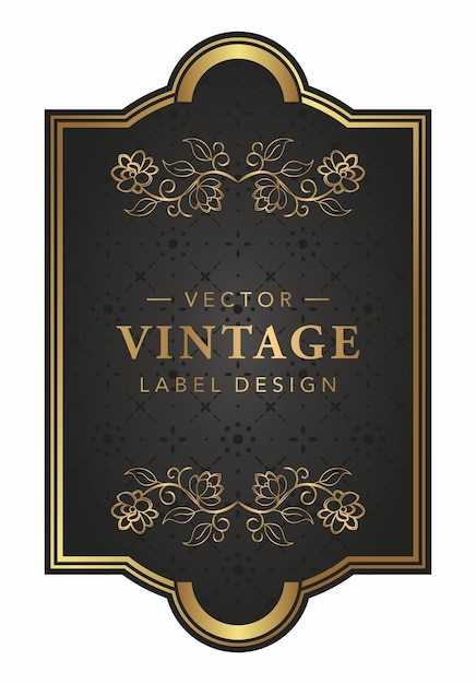 Plik wektorowy luxury vintage label wine zaproszenie na ślub czarny i złoty vintage vector template 2