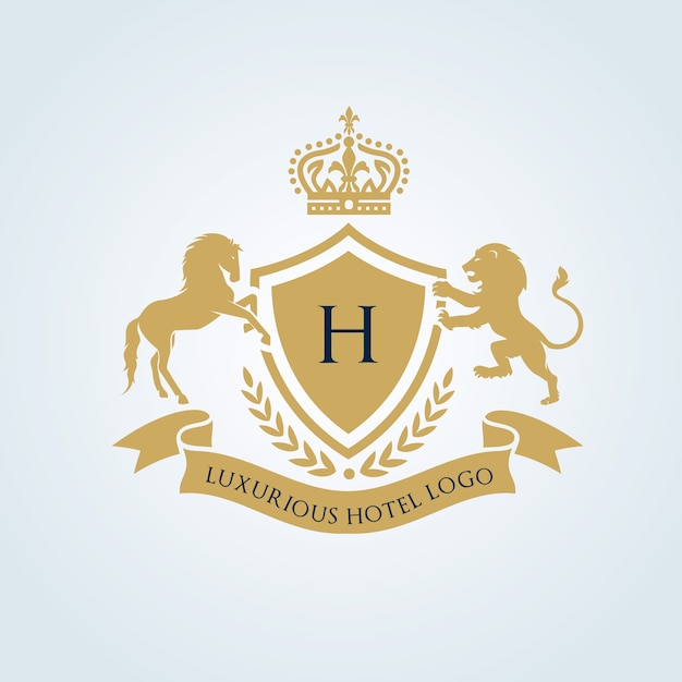 Lwa I Konia Luksusowe Logo. Logo Crests. Projekt Logo Hotelu, Kurortu, Restauracji, Nieruchomości, Spa, Tożsamości Marki Mody