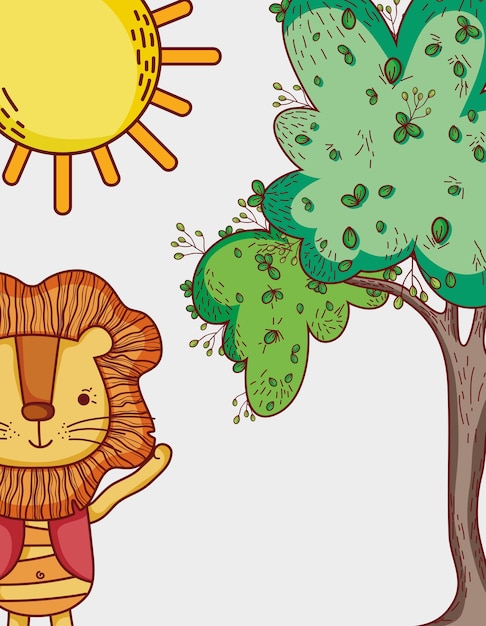 Lwy w lesie doodle kreskówek