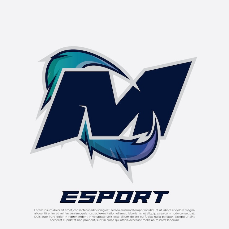 Wektor m letter esport gamer logo edytowalny efekt tekstowy rgb i neonowy styl odznaki logo esport