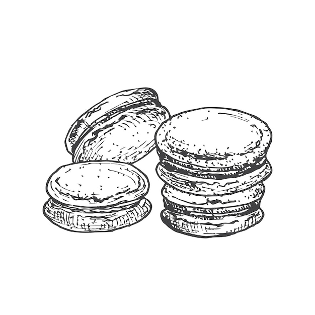 Plik wektorowy macarons słodycze ręcznie rysowane doodle ilustracja wektorowa. rysunek w stylu szkicu cukierniczego. odosobniony.