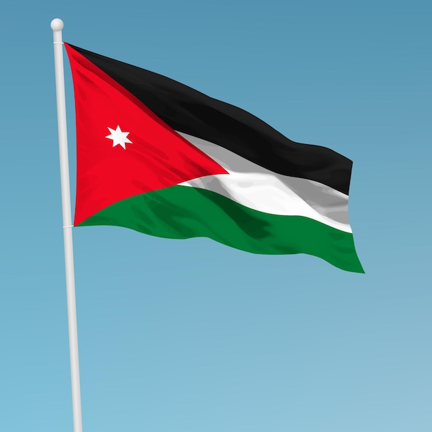 Macha flagą Jordanii na maszcie Szablon na dzień niepodległości