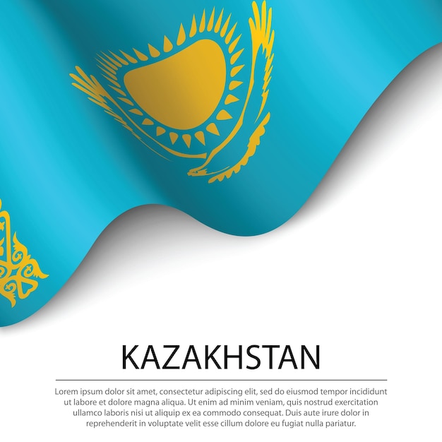 Macha Flagą Kazachstanu Na Białym Tle. Szablon Wektor Transparent Lub Wstążka Na Dzień Niepodległości