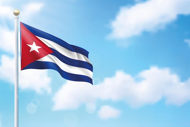 Macha flagą Kuby na tle nieba Szablon projektu plakatu dnia niepodległości