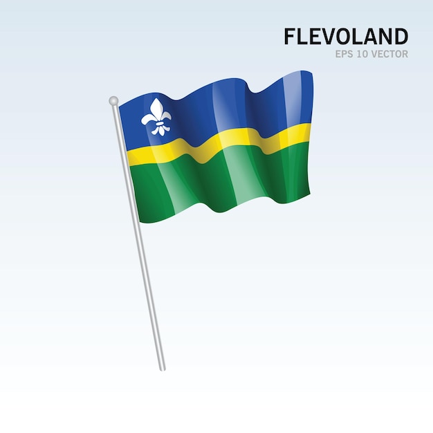 Macha Flagą Prowincji Flevoland W Holandii Na Białym Tle Na Szarym Tle
