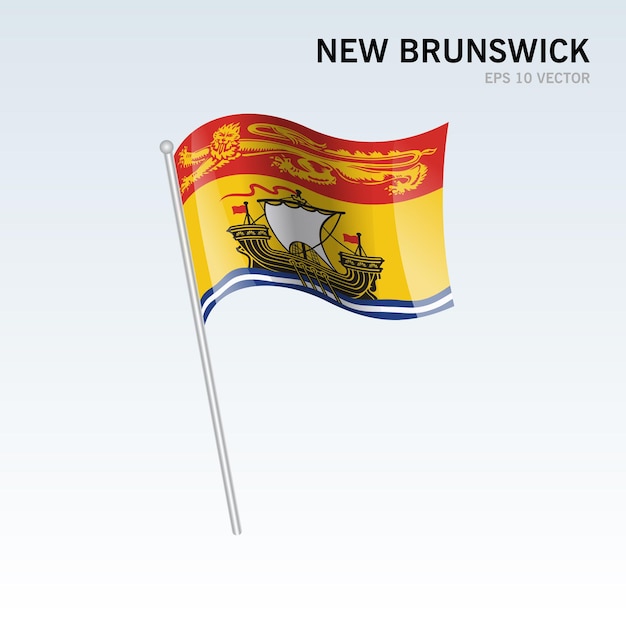 Macha Flagą Prowincji New Brunswick W Kanadzie Na Białym Tle Na Szarym Tle