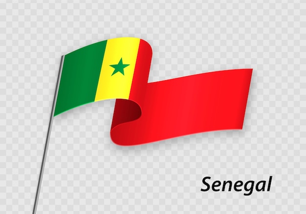 Macha flagą Senegalu na maszcie Szablon na dzień niepodległości