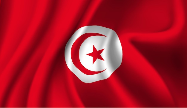 Macha Flagą Tunezji. Macha Streszczenie Tło Flaga Tunezji