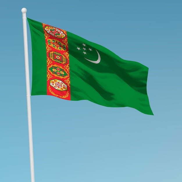 Plik wektorowy macha flagą turkmenistanu na maszcie szablon na dzień niepodległości