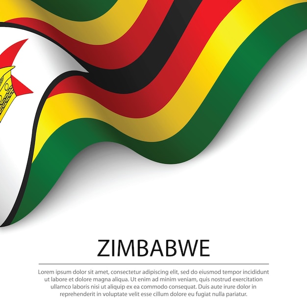 Macha Flagą Zimbabwe Na Białym Tle. Szablon Wektor Transparent Lub Wstążka Na Dzień Niepodległości