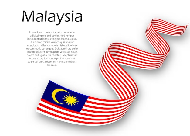 Macha Wstążką Lub Banerem Z Flagą Malezji. Szablon Projektu Plakatu Na Dzień Niepodległości