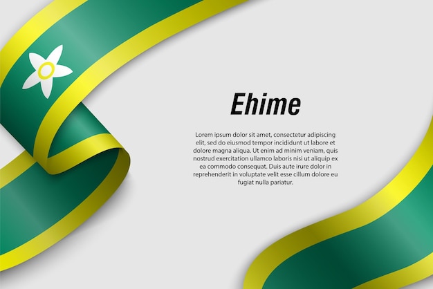 Macha wstążką lub banerem z flagą prefektury Ehime w Japonii Szablon projektu plakatu