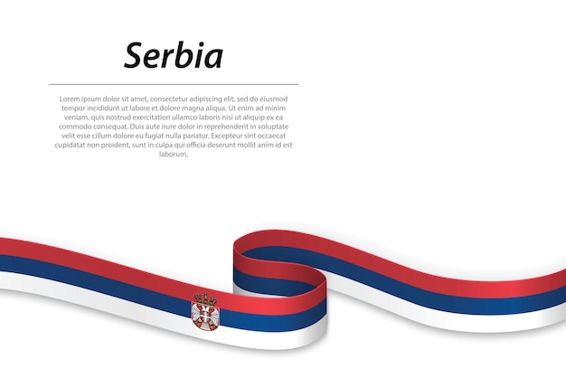 Macha Wstążką Lub Banerem Z Flagą Serbii Szablon Projektu Plakatu Dzień Niepodległości