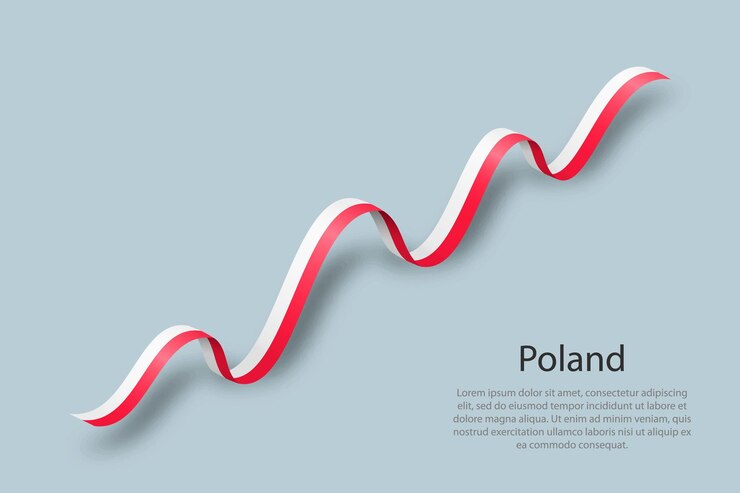 Macha wstążką lub sztandarem z flagą Polski