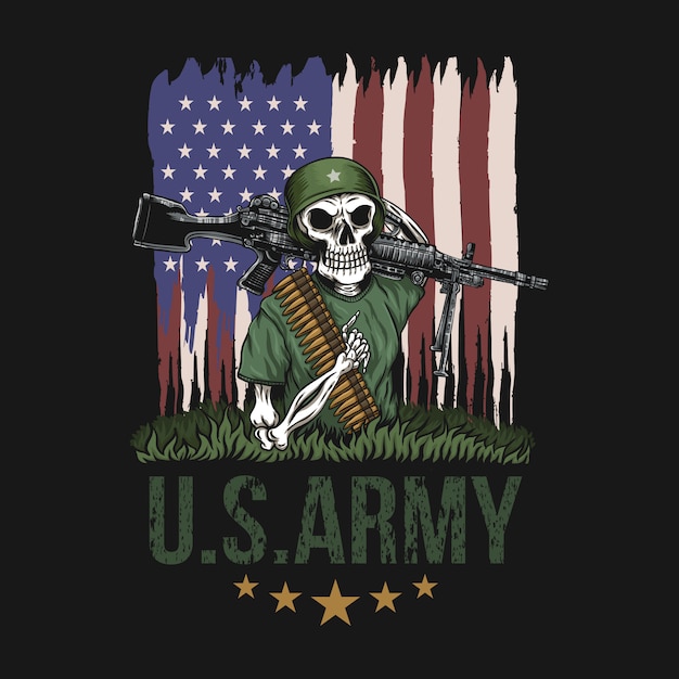 Machine Gun Skull American Army