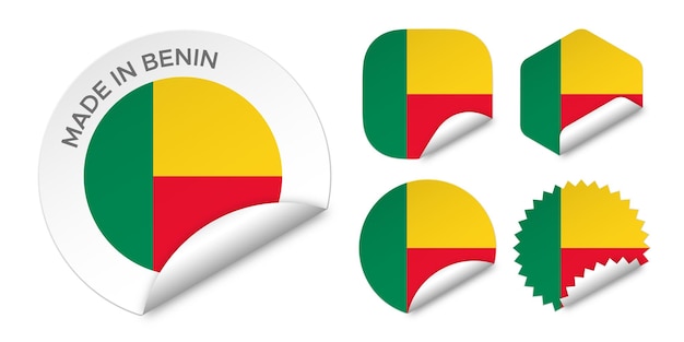 Made In Benin Flag Naklejki Etykiety Odznaka Logo 3d Wektor Ilustracja Makieta Na Białym Tle