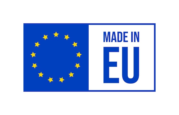Plik wektorowy made in eu icon symbol produkcji eksportowej produkt stworzony w znaku unii europejskiej płaska ikona na białym tle vector