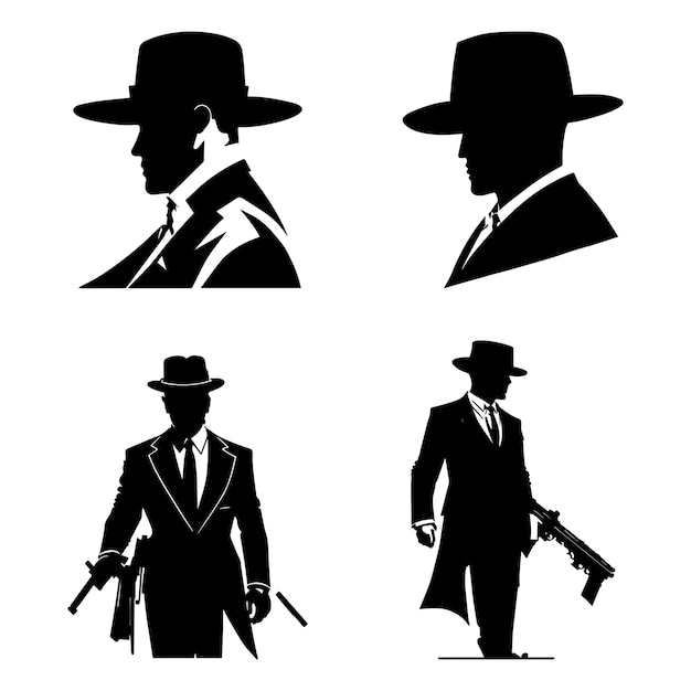 Mafia sylwetka wektor Detektyw sylwetka wektor na białym tle