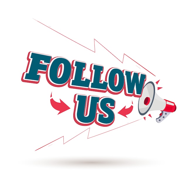 Magaphone z tekstem „Follow us”