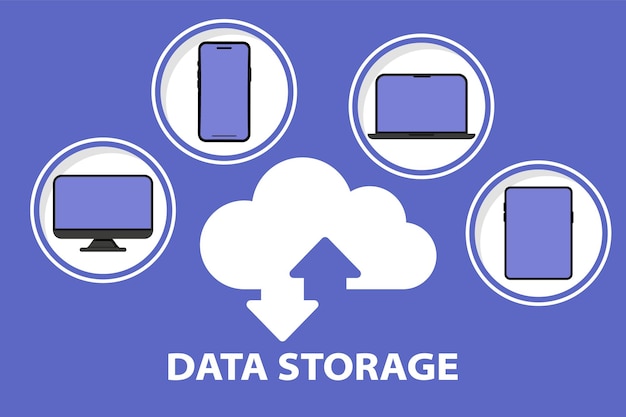 Magazyn W Chmurze. Udostępnianie Informacji Za Pomocą Smartfona, Tabletu, Komputera I Laptopa. Technologia Przetwarzania W Chmurze. Hosting, Zarządzanie Siecią, Synchronizacja Danych, Baza Danych, Dostęp Zdalny. Urządzenia Cyfrowe