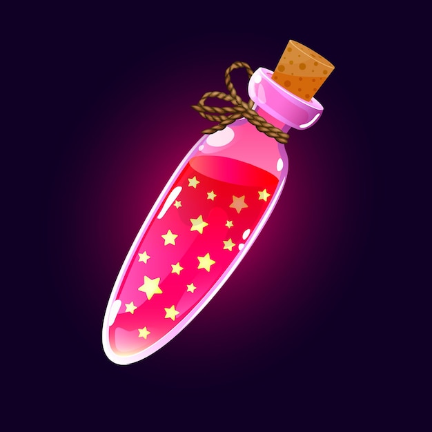 Magiczna mikstura z gwiazdami w butelce Magiczny eliksir ikona gry Element projektu ilustracji wektorowych
