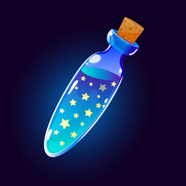 Magiczna mikstura z gwiazdami w butelce Magiczny eliksir ikona gry Element projektu ilustracji wektorowych