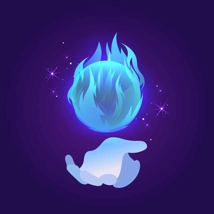 Magiczna piłka ogniowa Wektorowa ilustracja kreskówkowa Ręka Czarnoksiężnika