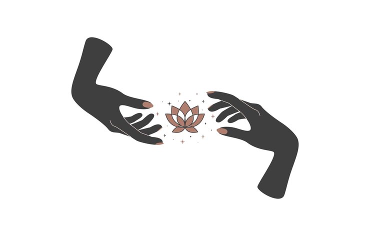 Wektor magiczne ręce z kwiatem lotosu w stylu boho czarny i złoty kolor alchemii duchowy symbol plemienny do tworzenia marki lub logo ezoteryczny i mistyczny element projektu ilustracja wektorowa