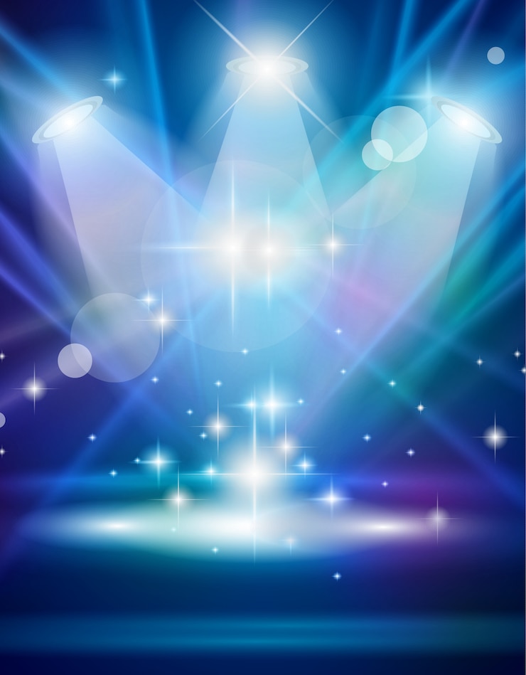 Wektor magiczne reflektory z niebieskimi promieniami i efektem świecącym