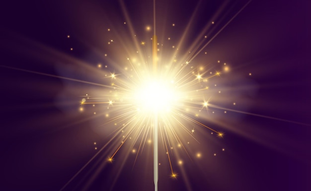 Magiczne światło Sparkler Candle Mieniące Się Na Tle Realistyczny Efekt Wektorowy