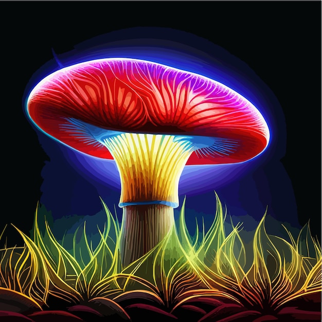 Plik wektorowy magiczny grzyb fantasy z naroślami wektor ikona kreskówki toksyczny świetlisty grzyb z bajki lub