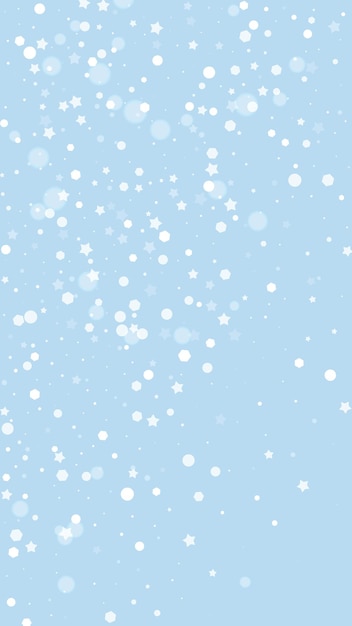 Magiczny śnieg na tle świątecznym Subtelne latające płatki śniegu i gwiazdy na jasnoniebieskim tle zimowym Magiczna śnieg na tle świątecznym Ilustracja wektorowa pionowa