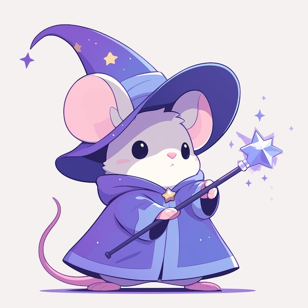 Plik wektorowy magik myszy w stylu kreskówki