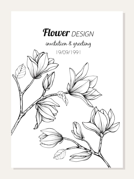 Magnolia Kwiat Rama Rysunek Ilustracja Do Projektowania Kart